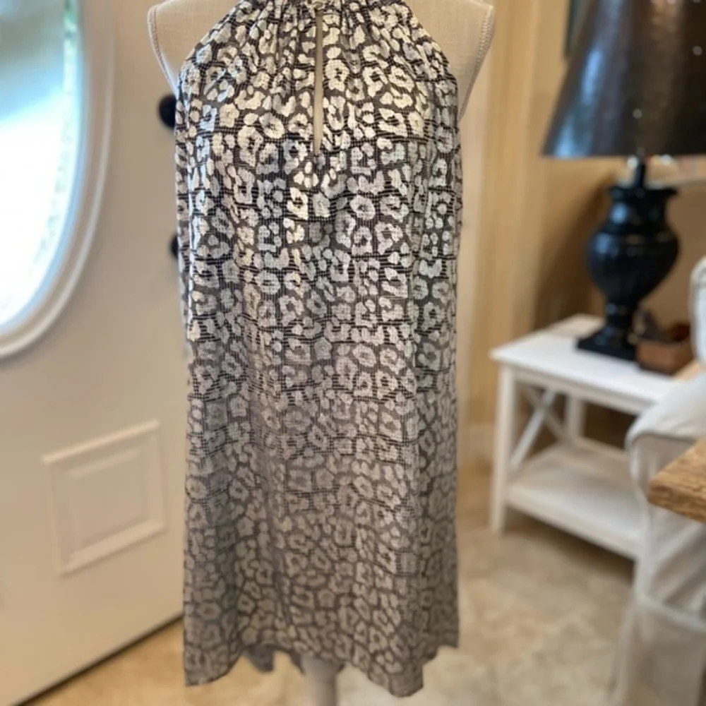 Michael Kos Black Silver Cheetah Print Dress‎ S